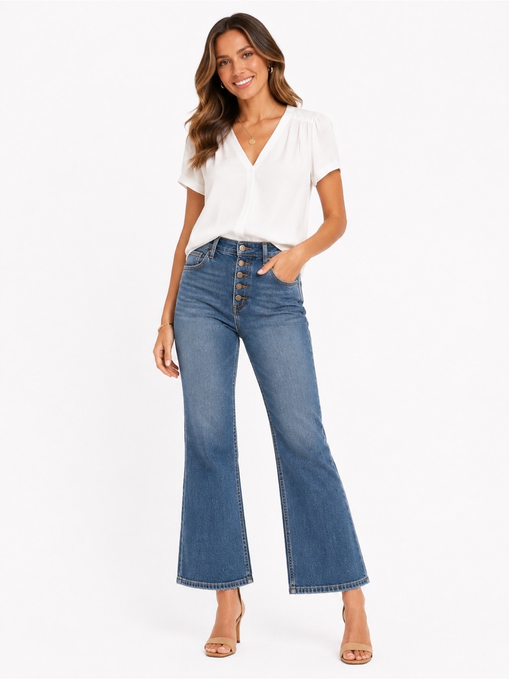 J. Crew Medium Blue High-Rise Button-Fly Cropped Flare Jeans